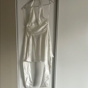 Elegant White Satin Halter Dress